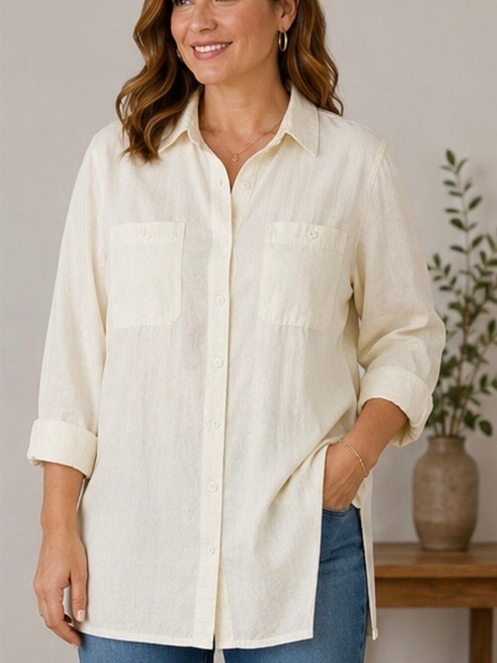 Elizabeth Liz Claiborne Size 22 Cotton Button Down Shirt Yellow Oversized